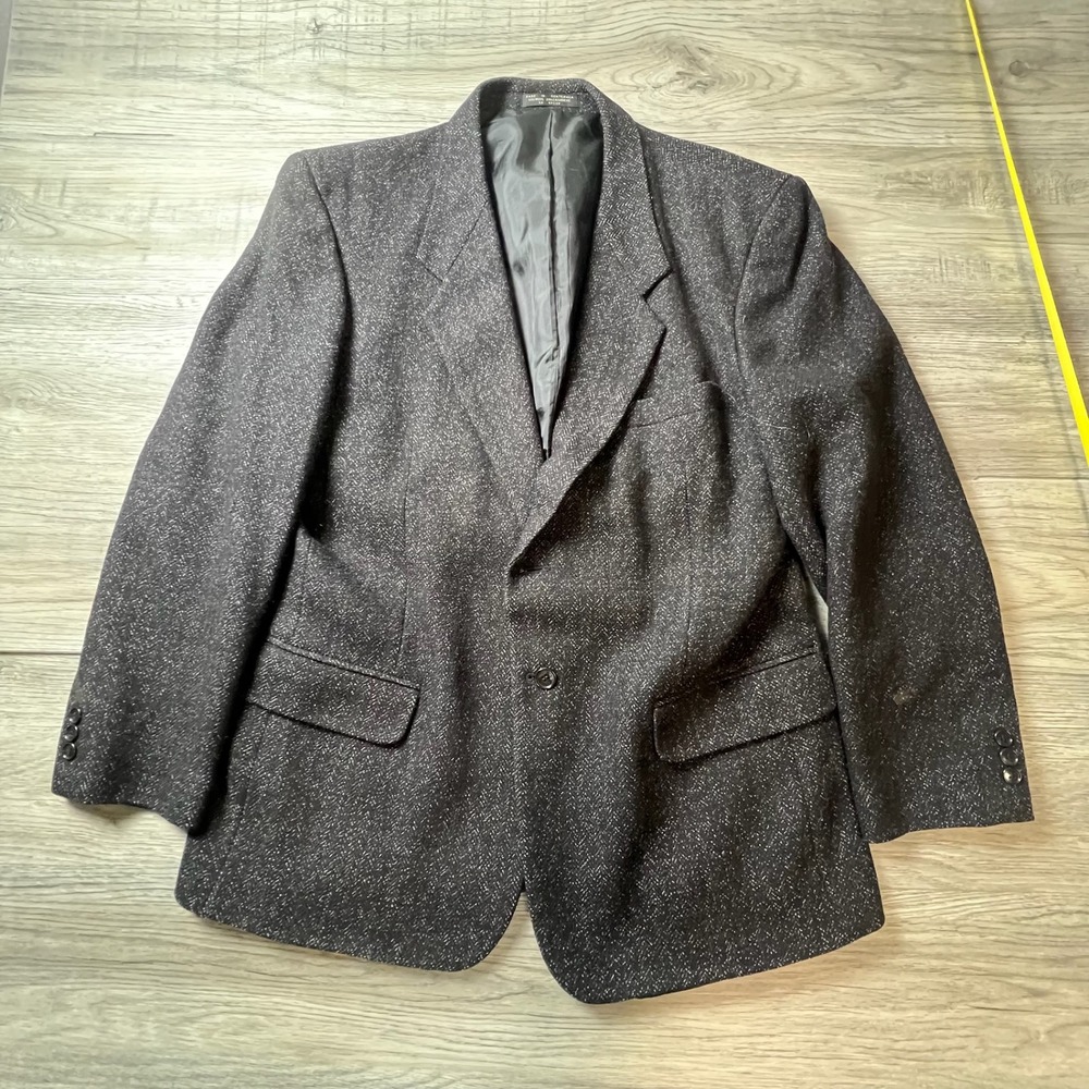 Marshall‎ Fields Blazer Mens 44 Charcoal Wool Cashmere Herringbone Sport Coat
